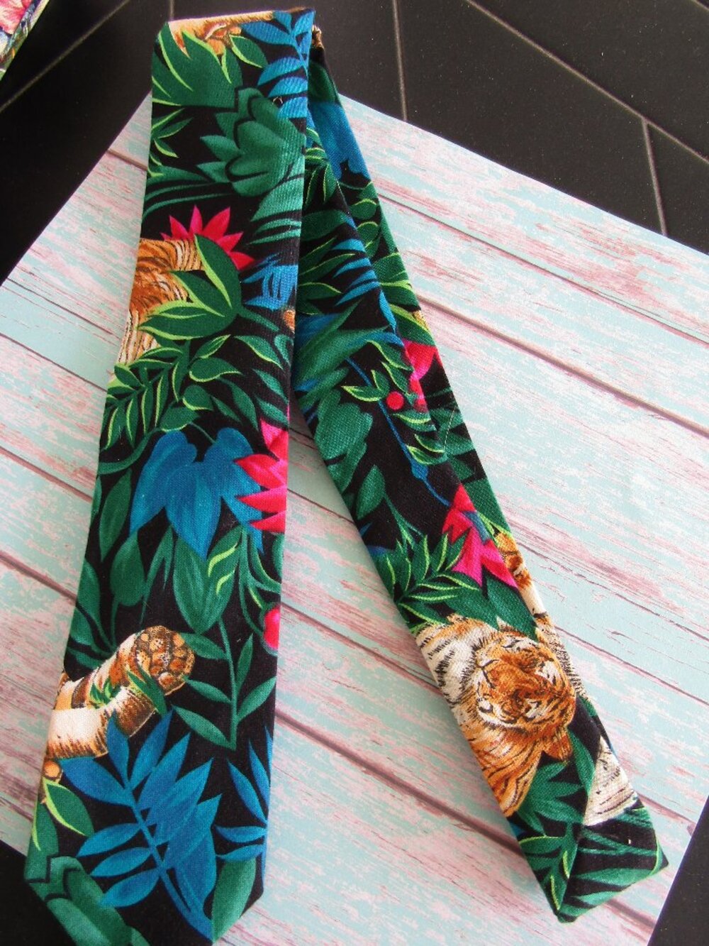 Men's Tiger Tropical Floral Handmade Cotton Tie